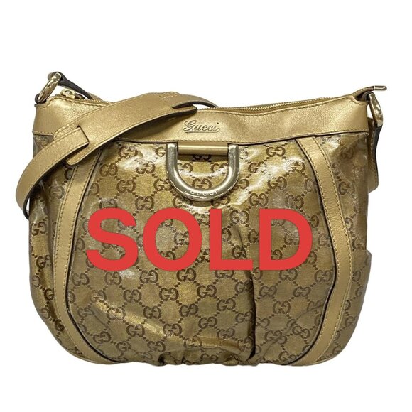 GUCCI Crystal GG Bronze Coated Jacquard Leather Shoulder Bag 319-060325